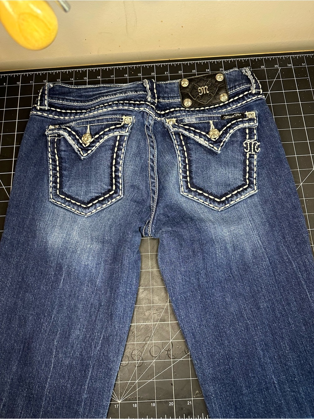 Miss Me Dark Blue Boot Cut Jeans with Contrast Stitching